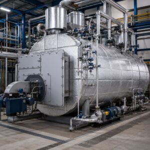 Caldera industrial con sistema de aislamiento térmico utilizando block de perlita expandida y silicato de sodio.